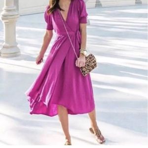 MAEVE 4 Raspberry wrap midi dress NWT Anthropologie pink tie waist v neck New